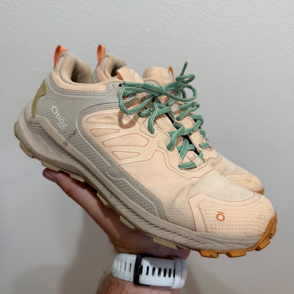 Oboz Katabatic Low B-DRY Waterproof Hiking Shoes Peach Tan Green Womens 7.5
